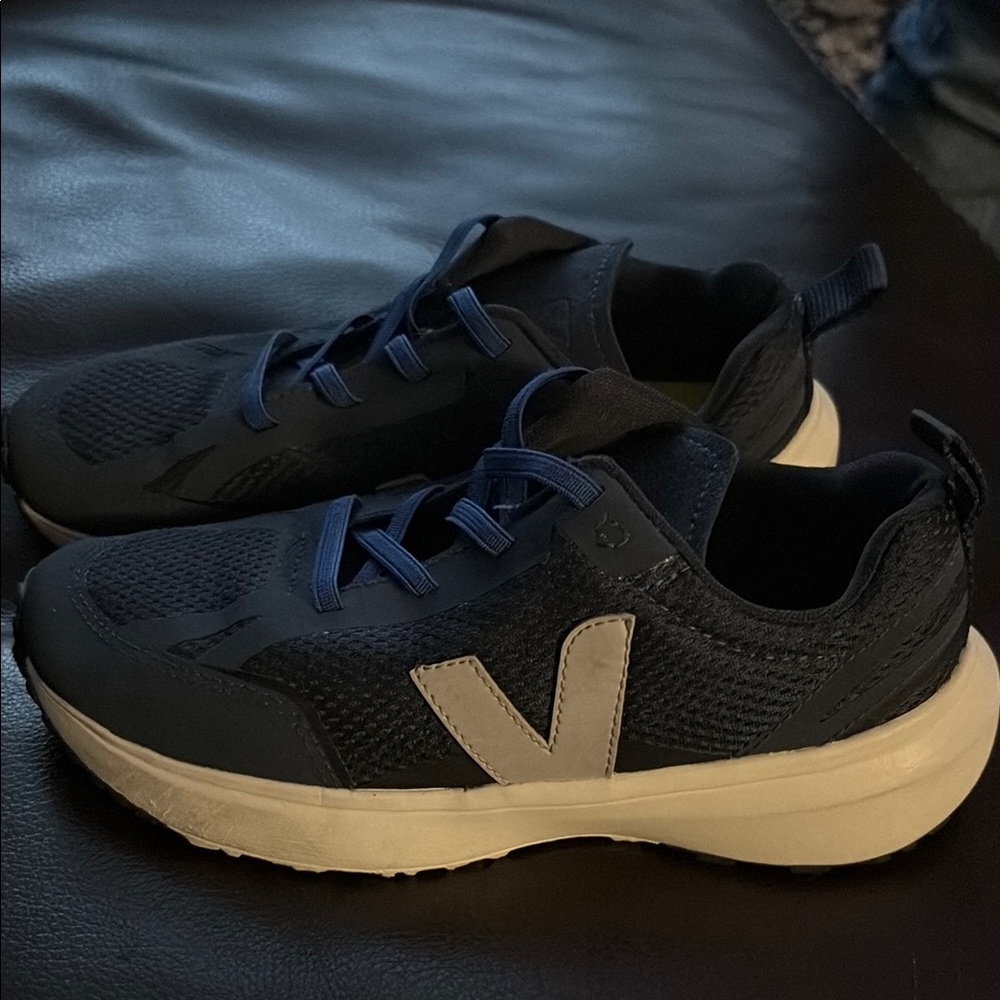 Veja Kids Navy Blue and White Sneakers